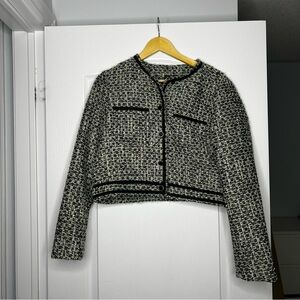 DYNAMITE Cropped Tweed Blazer Green/Black | Size: M
